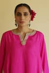 Apeksha Jain Label_Magenta Silk, Satin, Bemberg Embroidery Notched Neck Gul Kurta Salwar Set _Online_at_Aza_Fashions
