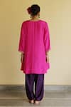 Shop_Apeksha Jain Label_Magenta Silk, Satin, Bemberg Embroidery Notched Neck Gul Kurta Salwar Set _at_Aza_Fashions