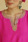 Shop_Apeksha Jain Label_Magenta Silk, Satin, Bemberg Embroidery Notched Neck Gul Kurta Salwar Set 