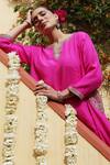 Buy_Apeksha Jain Label_Magenta Silk, Satin, Bemberg Embroidery Notched Neck Gul Kurta Salwar Set _Online