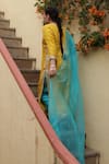 Buy_Apeksha Jain Label_Yellow Organza, Crepe, Chiffon Gota Patti V-neck Mayuri Bandhej Kurta Pant Set _Online