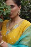 Shop_Apeksha Jain Label_Yellow Organza, Crepe, Chiffon Gota Patti V-neck Mayuri Bandhej Kurta Pant Set _Online