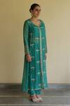 Apeksha Jain Label_Emerald Green Silk, Organza, Satin, Bemberg Embroidery Pihu Jacket Pant Set _Online_at_Aza_Fashions
