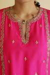 Apeksha Jain Label_Pink Silk, Organza Gota Patti, Zari V-neck, Yes Noorani Panelled Kurta Set _at_Aza_Fashions