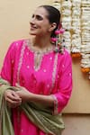 Buy_Apeksha Jain Label_Pink Silk, Organza Gota Patti, Zari V-neck, Yes Noorani Panelled Kurta Set 