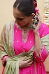 Shop_Apeksha Jain Label_Pink Silk, Organza Gota Patti, Zari V-neck, Yes Noorani Panelled Kurta Set 