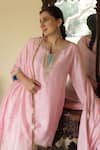 Apeksha Jain Label_Pink Silk, Organza, Chanderi Embroidery V-neck, Yes Inayat A-line Kurta Set _at_Aza_Fashions