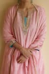 Buy_Apeksha Jain Label_Pink Silk, Organza, Chanderi Embroidery V-neck, Yes Inayat A-line Kurta Set 