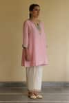 Buy_Apeksha Jain Label_Pink Silk, Organza, Chanderi Embroidery V-neck, Yes Inayat A-line Kurta Set _Online