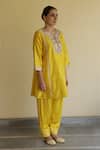 Shop_Apeksha Jain Label_Yellow Silk, Organza, Satin, Bemberg Zaalima Embroidered Kurta Dhoti Pant Set _Online_at_Aza_Fashions