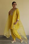 Buy_Apeksha Jain Label_Yellow Silk, Organza, Satin, Bemberg Zaalima Embroidered Kurta Dhoti Pant Set _at_Aza_Fashions