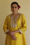 Apeksha Jain Label_Yellow Silk, Organza, Satin, Bemberg Zaalima Embroidered Kurta Dhoti Pant Set _at_Aza_Fashions