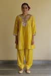 Buy_Apeksha Jain Label_Yellow Silk, Organza, Satin, Bemberg Zaalima Embroidered Kurta Dhoti Pant Set 