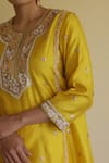 Buy_Apeksha Jain Label_Yellow Silk, Organza, Satin, Bemberg Zaalima Embroidered Kurta Dhoti Pant Set _Online