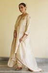 Apeksha Jain Label_Ivory , Organza Embroidery, Sequins, Zari, Gota Patti Chaand Kurta Set _at_Aza_Fashions