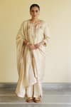 Buy_Apeksha Jain Label_Ivory , Organza Embroidery, Sequins, Zari, Gota Patti Chaand Kurta Set _at_Aza_Fashions