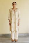 Buy_Apeksha Jain Label_Ivory , Organza Embroidery, Sequins, Zari, Gota Patti Chaand Kurta Set 