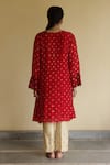 Shop_Apeksha Jain Label_Red Silk, Organza, Chanderi Embroidery V-neck, Bindiya Bandhej Kurta Pant Set _at_Aza_Fashions