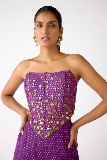 Shop_Basanti Kapde aur Koffee_Purple Chinon Mirrors Bandeau Neck Embellished Blouse And Sharara Set 
