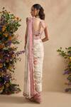 Shop_Kalista_Ivory Georgette, Yuvika Floral Pattern Pre-draped Saree Set _at_Aza_Fashions