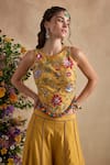 Buy_Kalista_Yellow Silk, Viscose Sequins, Pom-poms Sonika Embroidered Blouse With Sharara _Online_at_Aza_Fashions