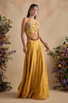 Kalista_Yellow Silk, Viscose Sequins, Pom-poms Sonika Embroidered Blouse With Sharara _at_Aza_Fashions