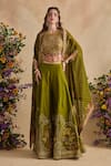 Buy_Kalista_Olive Green Organza, Viscose, Silk Embroidery Raiba Pattern Cape Sharara Set _at_Aza_Fashions