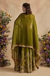 Shop_Kalista_Olive Green Organza, Viscose, Silk Embroidery Raiba Pattern Cape Sharara Set _at_Aza_Fashions