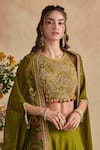 Buy_Kalista_Olive Green Organza, Viscose, Silk Embroidery Raiba Pattern Cape Sharara Set 