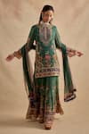 Buy_Kalista_Green Viscose Georgette Embroidery Mandarin Collar, Yes Maahi Kurta Set _at_Aza_Fashions