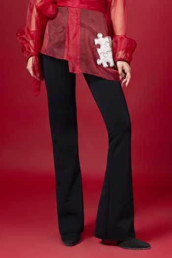 Label Shristi Chetani_Red Organza Mirrors, Applique V-neck Puzzle Patch Work Sheer Top _Online_at_Aza_Fashions