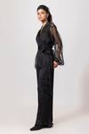 Label Shristi Chetani_Black Organza Sequins V-neck Sheer Sleeve Top _Online_at_Aza_Fashions