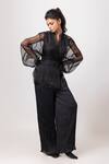 Buy_Label Shristi Chetani_Black Organza Sequins V-neck Sheer Sleeve Top _at_Aza_Fashions