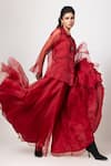 Shop_Label Shristi Chetani_Red Organza Fabric Flowers Collared Sheer Top And Wide Legged Palazzo Set _Online_at_Aza_Fashions