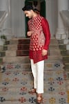 Buy_PAARSH_Red Silk Embroidery, Zari Butti Work Bundi Kurta Set 