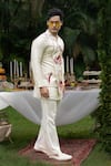 PAARSH_Ivory Satin, Linen Embroidery Aurum Bundi Kurta Set _at_Aza_Fashions