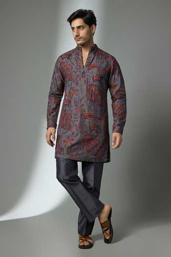 Buy_SALIL BHATIA_Blue Silk, Chanderi Embroidery Thread Embellished Kurta Set _at_Aza_Fashions