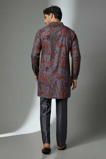 Shop_SALIL BHATIA_Blue Silk, Chanderi Embroidery Thread Embellished Kurta Set _at_Aza_Fashions