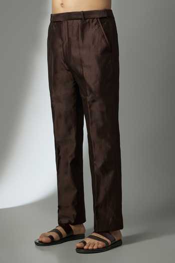 SALIL BHATIA_Burgundy Silk, Chanderi Embroidery Thread Embellished Kurta Set _Online_at_Aza_Fashions