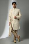 Buy_SALIL BHATIA_Beige Silk, Chanderi Embroidery, Sequins Thread Embellished Sherwani Set _at_Aza_Fashions