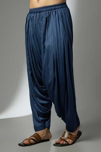 SALIL BHATIA_Blue Silk, Satin, Modal Mirrors Embroidered Kurta Set _Online_at_Aza_Fashions