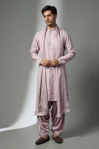 Buy_SALIL BHATIA_Purple Silk, Satin, Modal Sequins, Zari Embellished Kurta Set _at_Aza_Fashions
