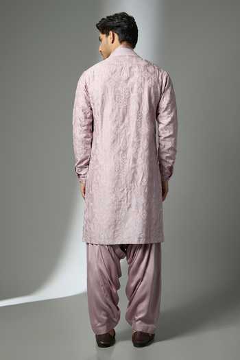 Shop_SALIL BHATIA_Purple Silk, Satin, Modal Sequins, Zari Embellished Kurta Set _at_Aza_Fashions