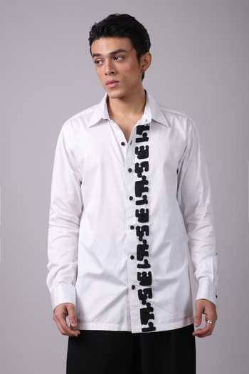 Shop_Label Shristi Chetani_White Organza Embroidery Contrast Embellished Shirt _Online_at_Aza_Fashions