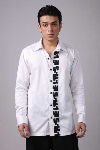 Label Shristi Chetani_White Organza Embroidery Contrast Embellished Shirt _at_Aza_Fashions