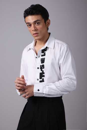 Buy_Label Shristi Chetani_White Organza Embroidery Contrast Embellished Shirt _Online