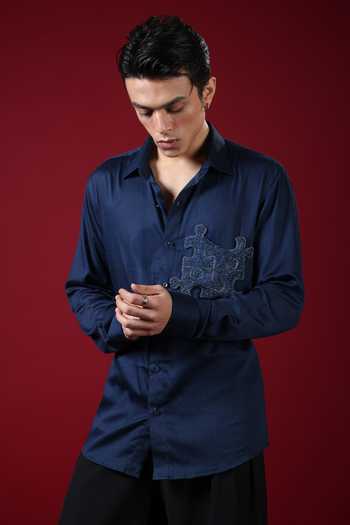 Shop_Label Shristi Chetani_Blue Organza Beads Puzzle Embellished Shirt _Online_at_Aza_Fashions