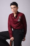 Label Shristi Chetani_Red Organza Applique Placed Embellished Shirt _Online_at_Aza_Fashions