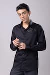 Buy_Label Shristi Chetani_Black Organza Applique Tonal Embellished Shirt _at_Aza_Fashions
