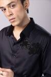 Label Shristi Chetani_Black Organza Applique Tonal Embellished Shirt _Online_at_Aza_Fashions